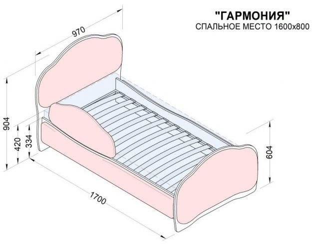 Кровать 160 Гармония 45 Серый (мягкий бортик)