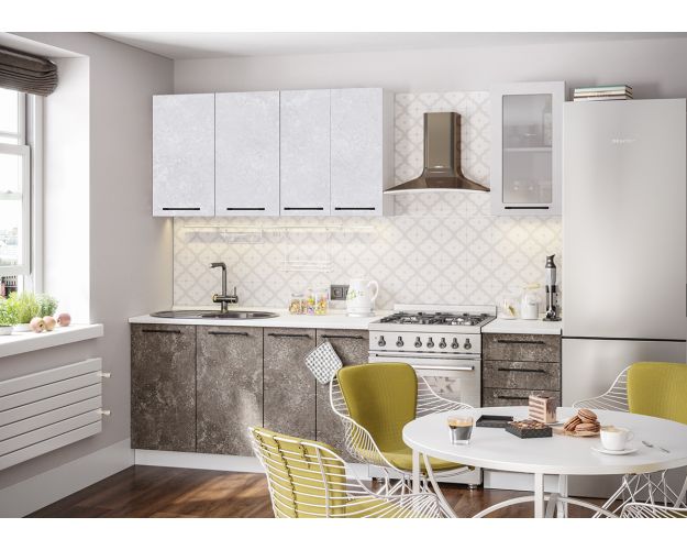 Кухонный гарнитур Нувель 1800мм белый/бетон белый/бетон коричневый