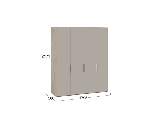 Шкаф для одежды с 4 глухими дверями «Эмбер» Баттл Рок/Серый глянец